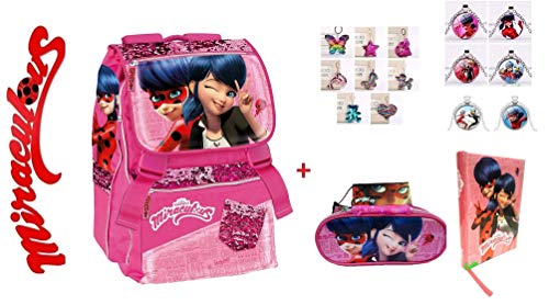 Mochila escolar Miraculous Ladybug extensible con lentejuelas rosas   estuche con cremallera