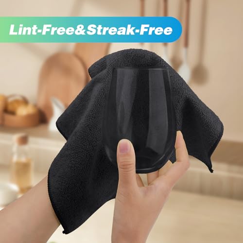 Image of HOMEXCEL Black Microfiber Cleaning Cloth, 24 Pack Absorbent Cleaning Rags, Lint-Free, Streak-Free Cleaning Towels for Car Kitchen House, 12 inchX11 inch