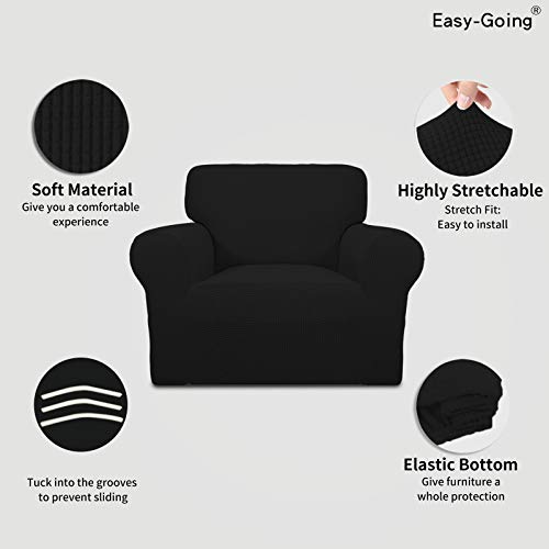 Image of Easy-Going Stretch Chair Sofa Slipcover 1-Piece Couch Sofa Cover Furniture Protector Soft with Elastic Bottom for Kids, Pet. Spandex Jacquard Fabric Small Checks (Chair, Black)