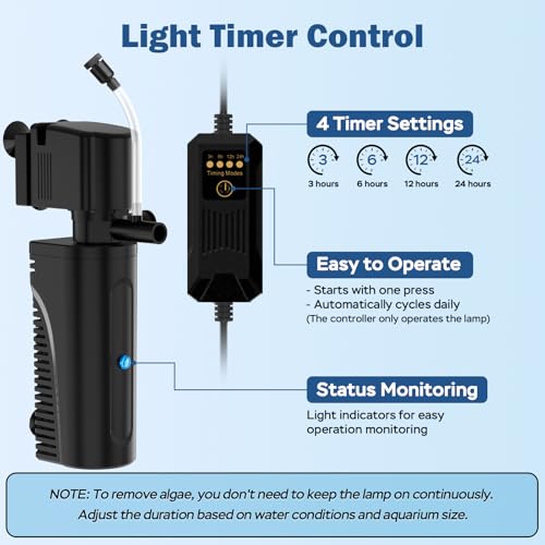 Image of Aquarium U-V Filter for Green Water, Fish Tank Filter with U-V Light & Timer, Turtle Tank Filter with Dual Outlet & Aeration, for 10-30 Gallon Freshwater & Saltwater