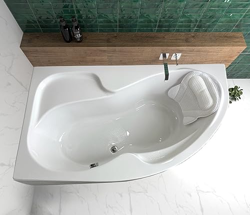 ECOLAM® Eckbadewanne WELA 150x100 cm LINKS mit Schürze | Badewanne Acrylwanne Sanitäracryl + Verkleidung + Kopfkissen Mare + Ablaufgarnitur Ab- und Überlauf Automatik Füße | rutschfest pflegeleicht