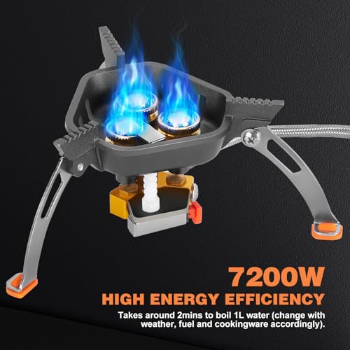 WADEO 7200W Wind-Resistant Camping Stove, Gas Stove with Piezo Ignition, Dual Fuel Canister Adapter, Portable Carry Case for Outdoor Activities - Image 3