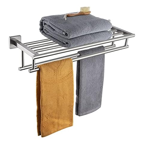 KOKOSIRI 20 Inch Towel Rail Towel Shelf with Double Towel Bars Bathroom Towel Rack Towel Holder Wall Mounted SUS 304 Stainless Steel, Brushed Nickel, B6005BR-L20 Cover