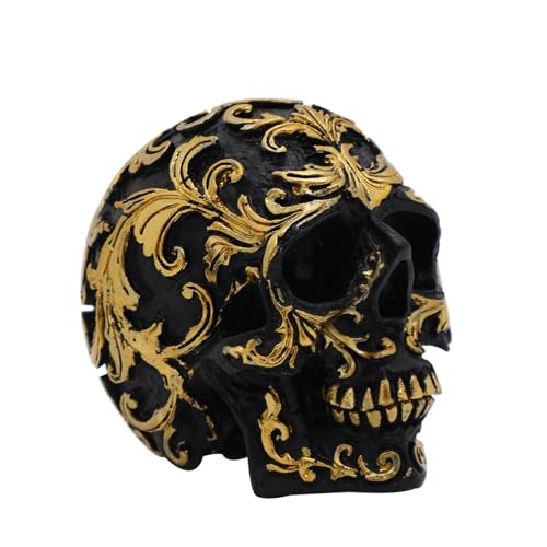 Figura Decorativa Calavera Gótica 9.2 cm Resina Negra y Dorada