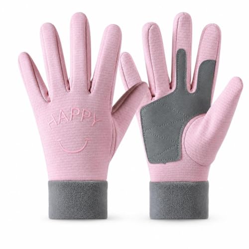 Aymzbd Gants enfant patinage artistique, gants d'hiver enfant imperméables, gants enfant coupe-vent, antidérapant en caoutchouc, Rose, Rose, L(10-14 ans)