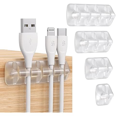 Syncwire Kabelclips Kabelhalter [5 Stück] Vielzwecke Kabelführung Kabel Organizer Set für Schreibtisch, Netzkabel, USB Ladekabel, Audiokabel, Ladekabeln usw - Transparent, SW-CC649 Cover
