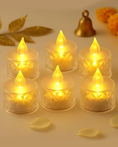Image of Homesake Flameless Crystal Candle, Diamond-Shape Candle, 6 Pieces Tea Lights, Warm White, Tables, Diwali Decoration for Home, Christmas Festive Decor, Led Candles for Decoration(1.5 inch 3.1 inch)