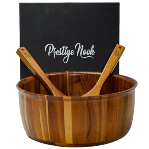 Extra Large Wooden Salad Bowl - 12“ x 5” Acacia Wood Serving bowl...