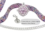  Bola de Grossesse Argent Plaqué et Biais Liberty Mauve Rose et Petits Pieds Bola Personnalisable à Personnaliser Cadeau Future Maman Grossesse Baby Shower F de Bm créations