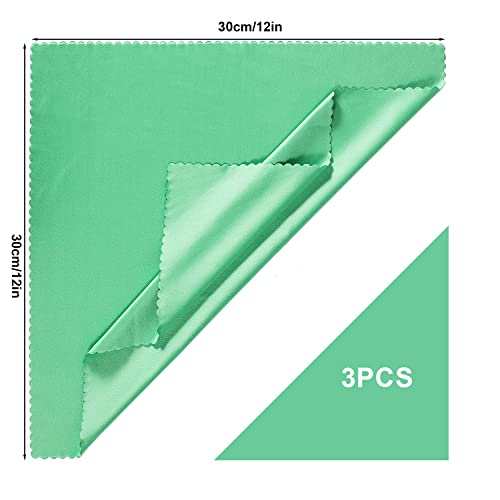 3pcs 12x12inch Instruments Cleaning Cloths, Universal Soft Microfiber Clean Cloths String Instrument Polishing Cloth for Guitar Violin Piano Brass Trumpet Sax Flute (Green)