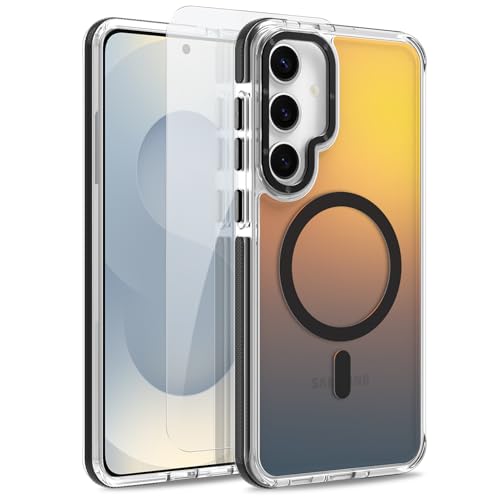 Image of Magnetic Case for Samsung Galaxy S25 Plus [Compatible with Magsafe] [Cute Fashion Fluorescent Design] [1 Screen Protector] Slim Translucent Matte Case for Galaxy S25 Plus 6.7 inch, Black