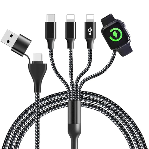 CHAFON for Travel Essentials 4 in 2 Multi Charging Cable for iWatch Charger/Mobile Phone Charger Portable for iWatch Series 10-2/Ultra/SE-6FT