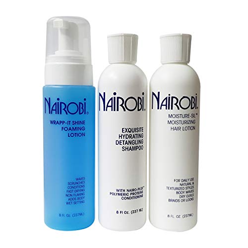 Nairobi Wrapp-It Shine Foam Wrap, Exquisite Hydrating Detangling Shampoo, Moisture-Sil Hair Lotion SET