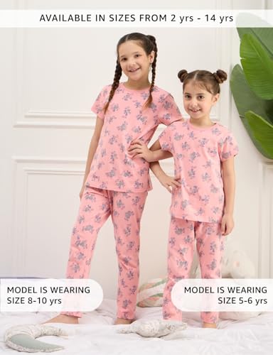 Image of Amazon Brand - Symbol Girls 100% Cotton Night Suit Set |Half Sleeves T-Shirt & Pajama Set | Age 2-14 Years