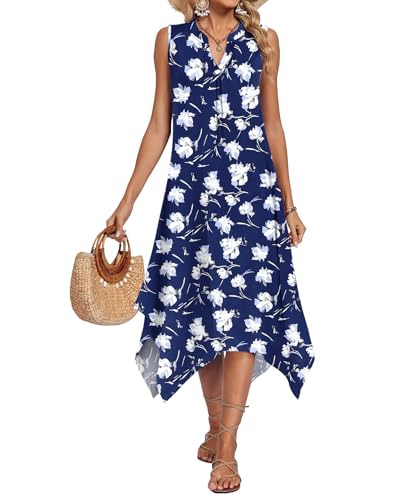 Image of AUSELILY Summer Dresses for Women 2026 Casual Sleeveless Sundress Asymmetrical Hem Tank Midi Dress with Pockets