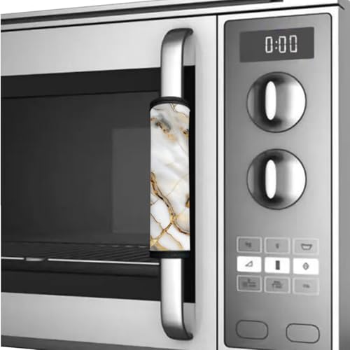 Image of 6 PCS Refrigerator Door Handle Covers Water-Resistant Kitchen Appliance Decors Handles Anti-Static Anti-Skid Protector Keep Off Stains Dust Fingerprint, Marble Gold Gray White