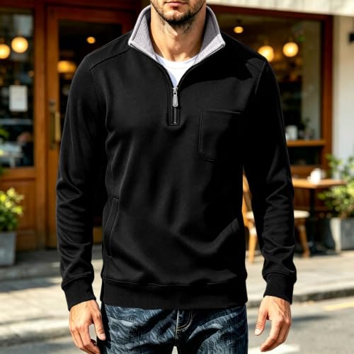 Mens Long Sleeve Shirt Fleece Lined Textured Trendy Quarter Zip Pullover - image 2