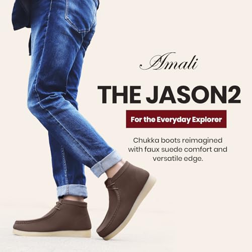 Image of Amali Casual Chukka Boots for Men, High-Top, Lace Up Suede Men's Shoes, Desert Boots with Crepe Rubber Sole