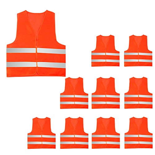 Adult's High Visibility Safety Vest with Reflective Strips Bright Color Breathable Vest 10 Pack