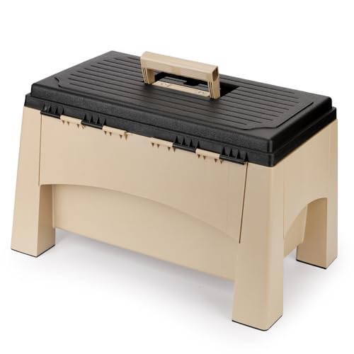 Yolco ST2 Sand 3-in-1 Camping Trittstufe & Aufbewahrungsbox für Wohnmobil & Wohnwagen mit Werkzeugeinlage, Belastbar bis 200-kg