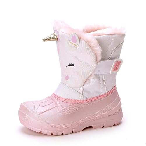 Mnplciea Unicorn Girls Snow Boots Slip Resistant Toddler Girl Boots Mid Calf Faux Fur Lining Lightweight Athletic Outdoor Warm Waterproof Girls Winter Boots for Toddler/Little/Big Kids