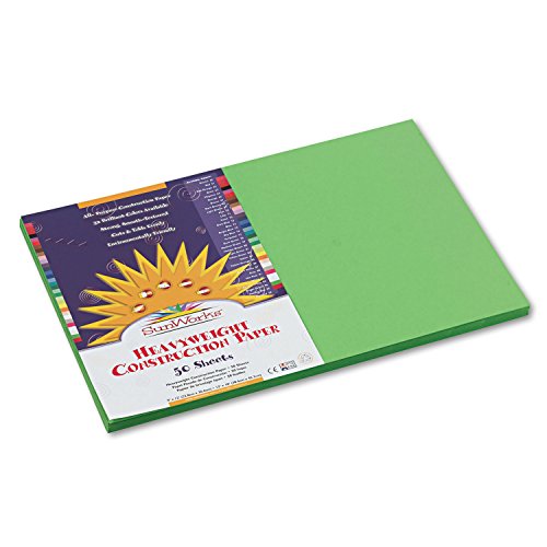 SunWorks 9607 Construction Paper, 58 lbs, 12 x 18, Bright Green, 50 Sheets/Pack