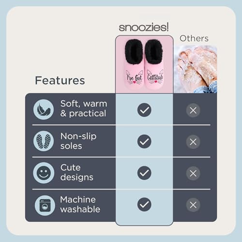 Snoozies Cat Slipper Socks for Women, Funny Cat Gifts and House Slippers Soft Non-Slip, Sherpa Lining, Indoor Cute Slippers|IGCAT-M - Thumbnail 4