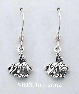 Fancy Gold Fish Earrings - Sterling Silver Animal Jewelry