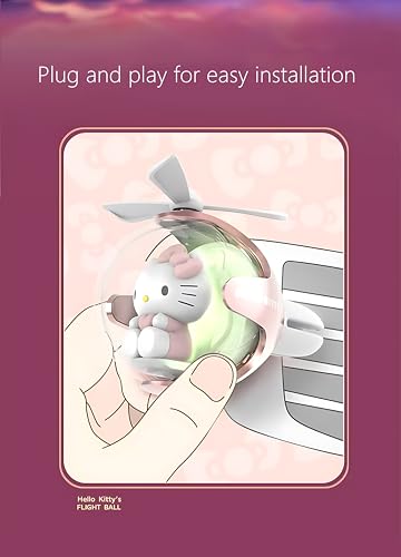 Image of Kitty Car Air Freshener, Cute Pink Cat Pilot Air Vent Clip Interior Accessory, with 6 Color Changes, Rotating Propeller Car Air Outlet Fan, Creative Cartoon Car Air Freshener