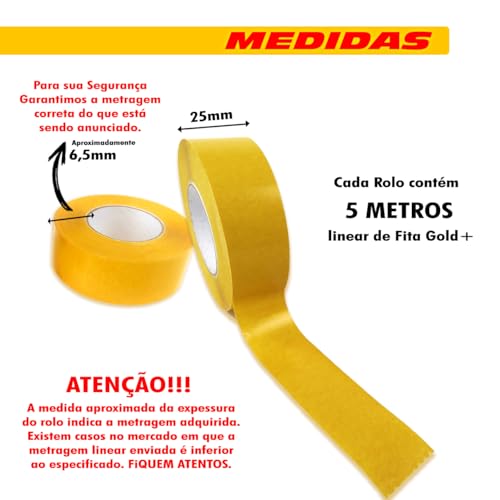 Fita Gold 2,5cm x 5mts Protese Capilar Dupla Face Peruca Transparente Adesiva Prova Dagua Amarela Nã