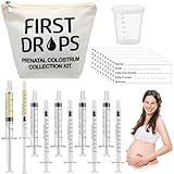 Picture of Geiserailie 100 Set Colostrum Collector Kit Include 100 1ml /3ml Sterile Sealed Breast Milk Collector No Needle Colostrum Syringes 100 Stickers 1 Measuring Cup Collection 1 White Canvas Bag