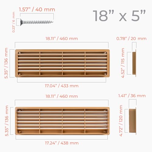 Image of Awenta 18 inch x 5 inch Inch Two Sided Oak Color Door Air Vent cover - Door Vents for Interior Doors - Universal Furniture Ventilation Guard- Register for Bathroom, Bedroom, Garage, Kitchen, Furniture
