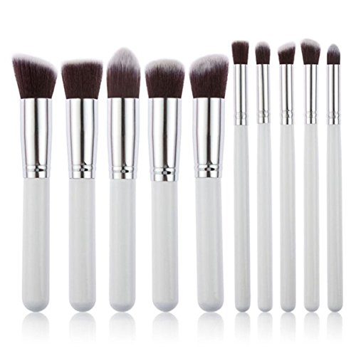Garberiel 10x Makeup Brush Set Cosmetic Foundation blending pencil brushes Beauty Tools (White-Silver)