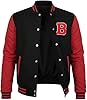 Decrum Letterman Jacket Men - High School Baseball Bomber Style Mens Varsity Jackets, Black & Red - Chenille Letter B, S #2