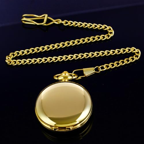 Image of Smooth Pocket Watch Alloy Steel Quartz Roman /Arabic Numerals with 37cm Chain for Father's Day Xmas Best Gifts