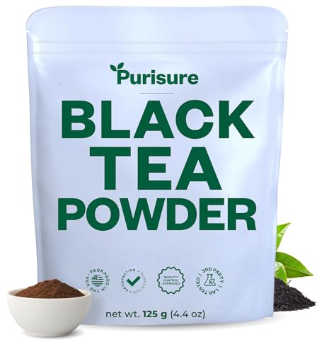 Purisure Instant Black Tea Powder, 125g, Pure Formula, Quick Dissolve for Hot/Cold Tea, Unsweetened Instant Tea Powder for Beverages, Baking, Energy & Health Boost, No Additives, Non-GMO, 125 Servings
