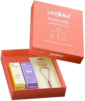 Perfora Radiant Smile Limited Edition Gift Box With Awake & Unwind Toothpaste - 100 Gms & Copper Tongue Cleaner |Anticavity,Brightening,Plaque Removal|Oral Dental Care Kit For Adult & Kids | Set Of 2