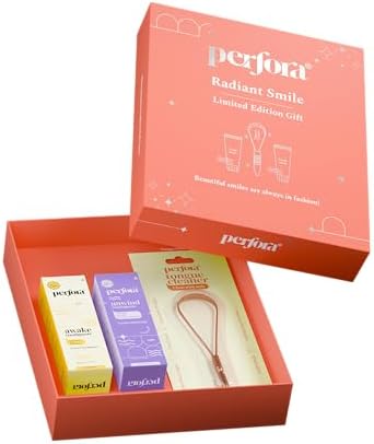 Perfora Radiant Smile Limited Edition Gift Box With Awake & Unwind Toothpaste - 100 Gms & Copper Tongue Cleaner |Anticavity,Brightening,Plaque Removal|Oral Dental Care Kit For Adult & Kids | Set Of 2