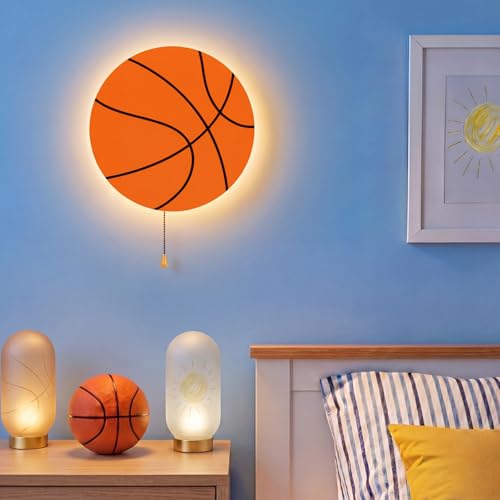 Image of Aurelema Basketball Night Light Wall Lamp Sleeping Nursery Lighting Cute Floating Battery Operated Hanging Lamp for Baby Boys Girls Bedroom Room Nursery Wall Decorations