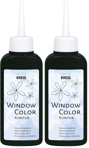 KREUL 42774 - Pintura para contorno de ventanas Negro Frasco de 80 ml Para una mejor delineación del patrón Para superficies lisas (vidrio, espejo, azulejos) (Paquete de 2)