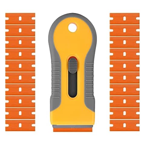 LUCTHY Glass Scraper Tool Window Scraper Set with 20 Replacement Plastic Blades, Oven Ceramic Hob Scraper for Cleaning Sticker Labels Cover