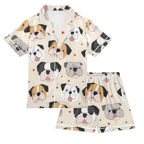 Unisex Button Down Pajamas Set Summer Cute Animals 2 Piece Sleepwear Satin Silk Loungewear Pjs