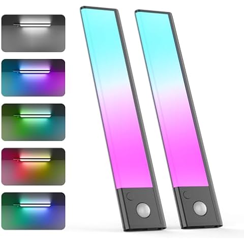 Rossetta Under Cabinet Lights, Wireless Rechargeable Motion Sensor Light Indoor, 47 LED Lights RGB Under Cabinet Lighting, Battery Operated Closet Lights for Kitchen Closet Stairs Hallway Silver Cover