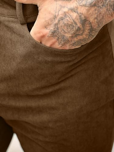 HOTake Men's Casual Corduroy Pants Lightweight Stretch Corduroy Trousers Straight Fit Dress Pants3