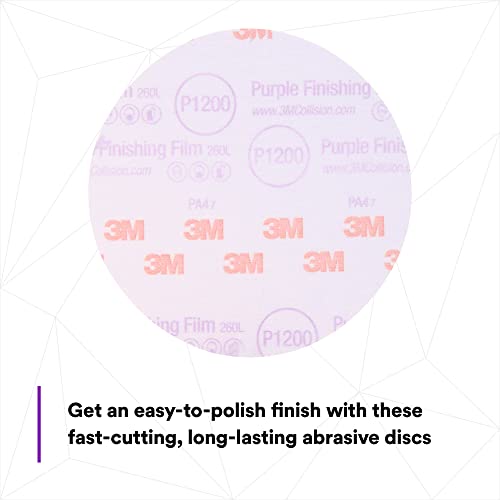 Image of 3M Hookit Purple Finishing Film Abrasive Disc 30668, 6 in, 1200+ Grade, 50 Pack, Clear Coat Sanding, Paint Finishing, Defect Removal, Long Lasting