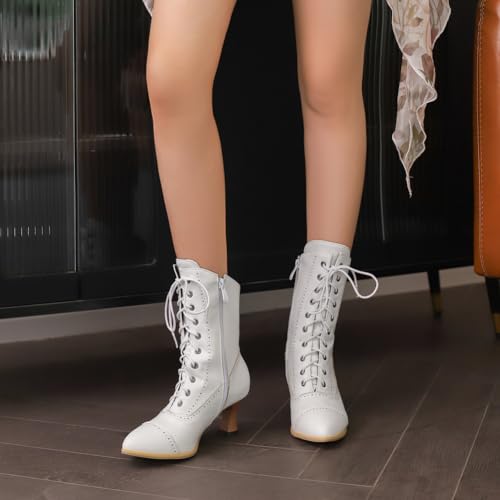 Bottines vintage victoriennes blanches style witch granny - 4