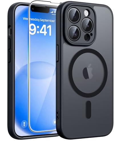Image of FNTCASE for iPhone 13 Pro Case: [Compatible with Magsafe] Translucent Matte Cases with [Screen Protector] Military Grade Shockproof Protective Phone Cover - Black