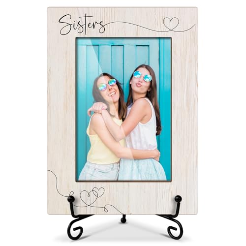 Image of AWDSTN Wooden Photo Frame Sister Gifts for Woman Sister Adult BFF, Wooden Photo Frame with Iron Stand for Tabletop or Desktop Display, Home Table Decoration (4x6 Vertical Photo) - 11