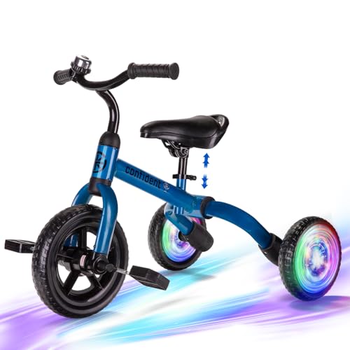 YGJT 3 in 1 Lighting Tricycle for Toddlers Age 2-5 Years Old, Folding Kids Balance Bike with Adjustable Seat and Removable Pedal, Toddler Bike Ride-on Toys for Infant, Gifts for Baby Boys Girls(Blue)