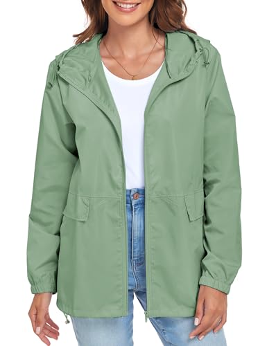 Women's Lightweight Raincoat Waterproof Packable Outdoor Windproof Hooded Active Rain Jacket S-XXL